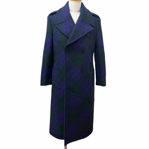 Excellent BURBERRY Chester coat Check Pattern Double Breasted green wool