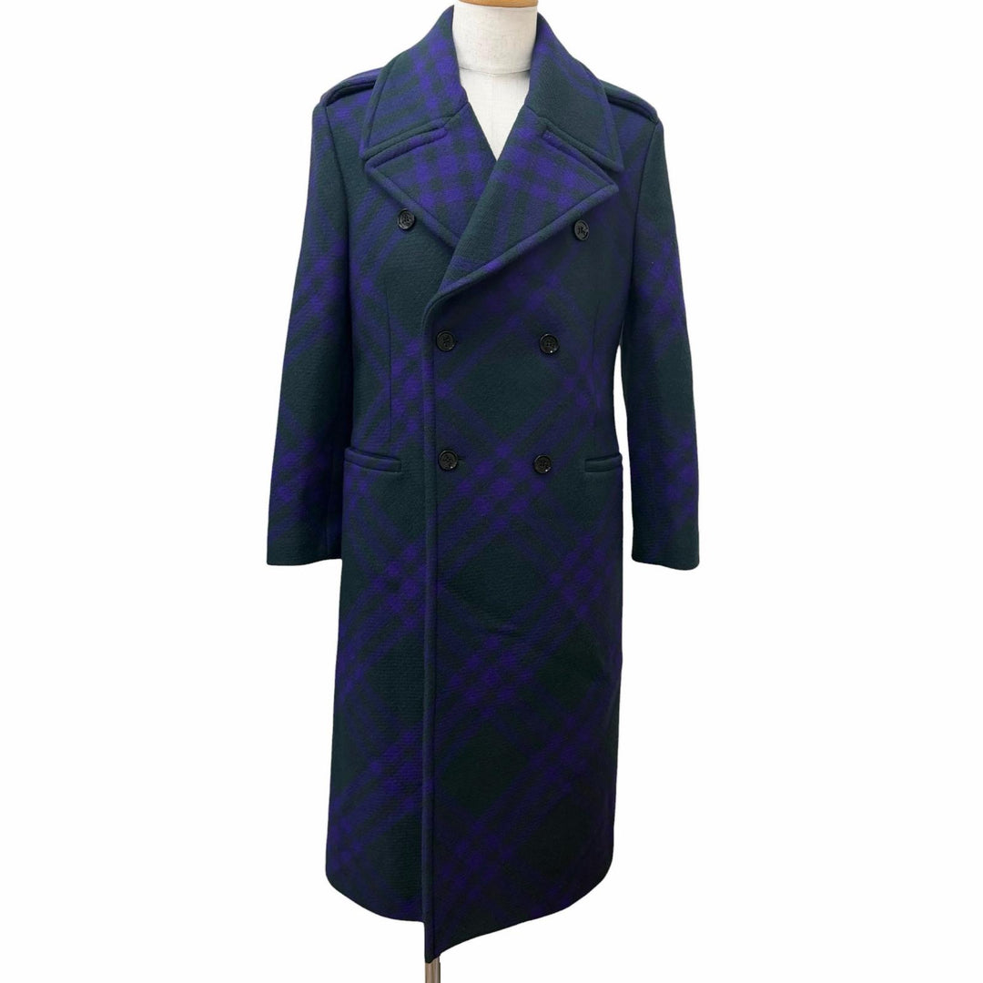Excellent BURBERRY Chester coat Check Pattern Double Breasted green wool