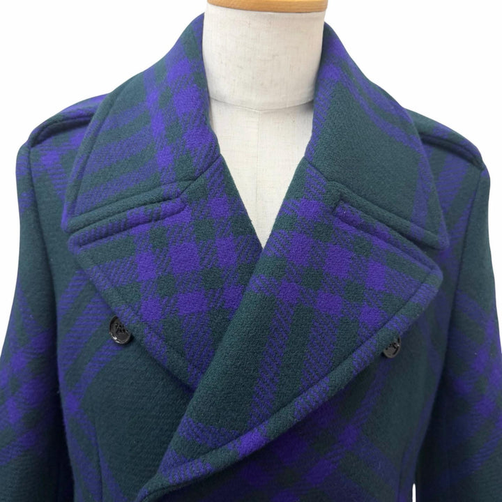 Excellent BURBERRY Chester coat Check Pattern Double Breasted green wool