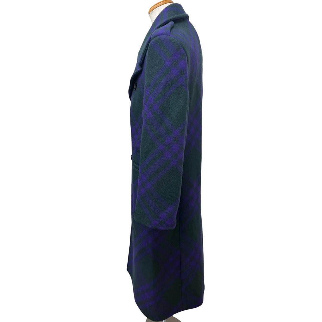 Excellent BURBERRY Chester coat Check Pattern Double Breasted green wool