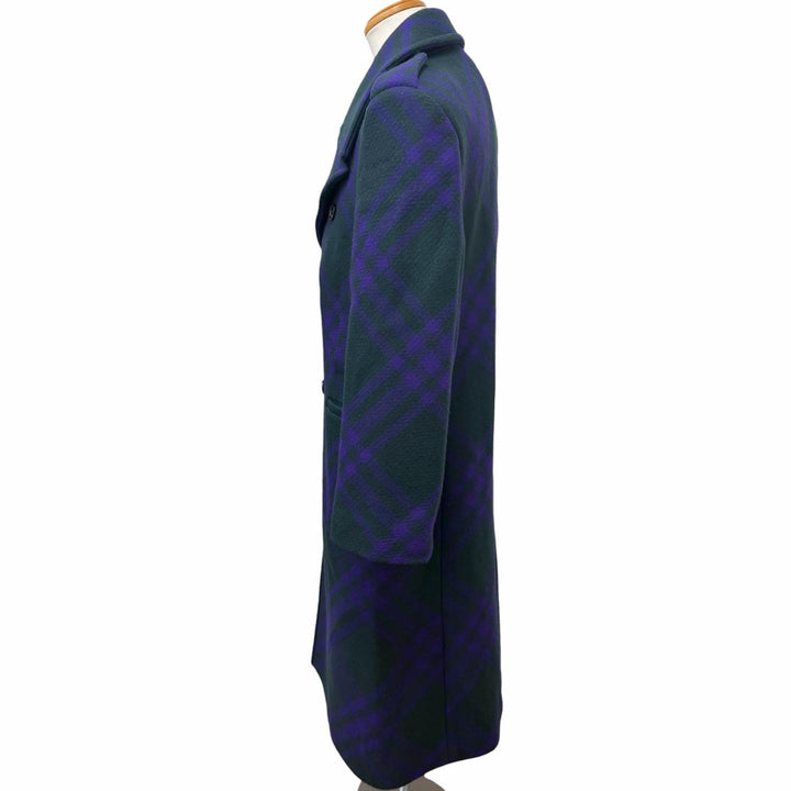 Excellent BURBERRY Chester coat Check Pattern Double Breasted green wool