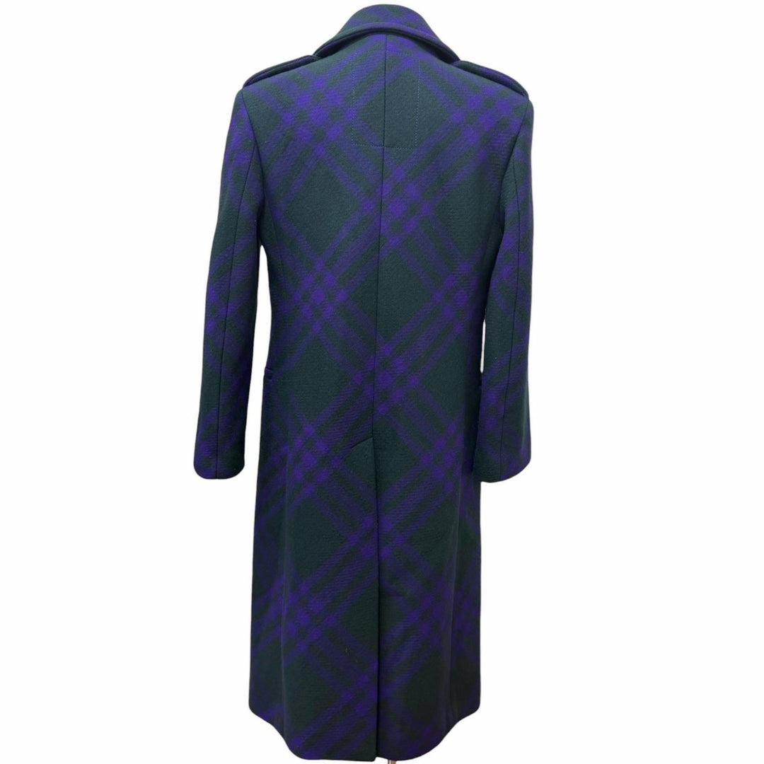 Excellent BURBERRY Chester coat Check Pattern Double Breasted green wool