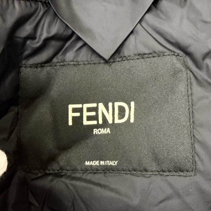 Excellent FENDI coat Stripe Pattern, Glossy, Hooded, Padded black