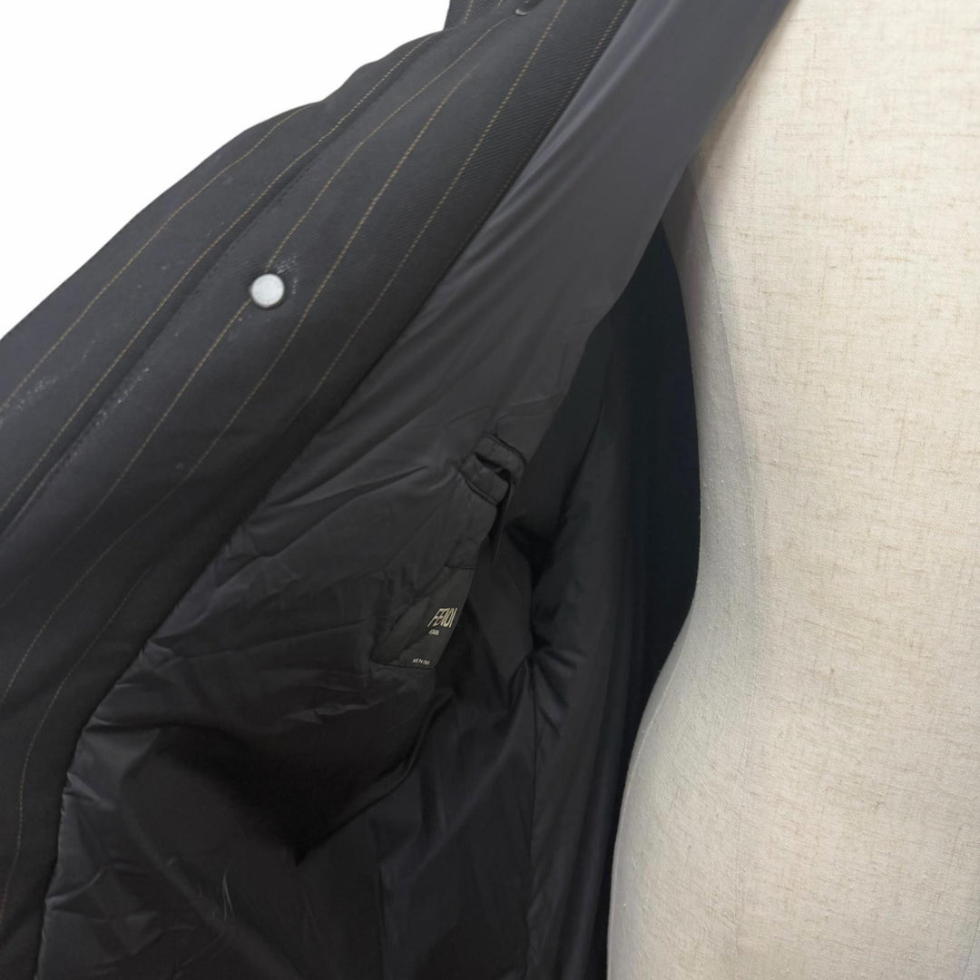 Excellent FENDI coat Stripe Pattern, Glossy, Hooded, Padded black