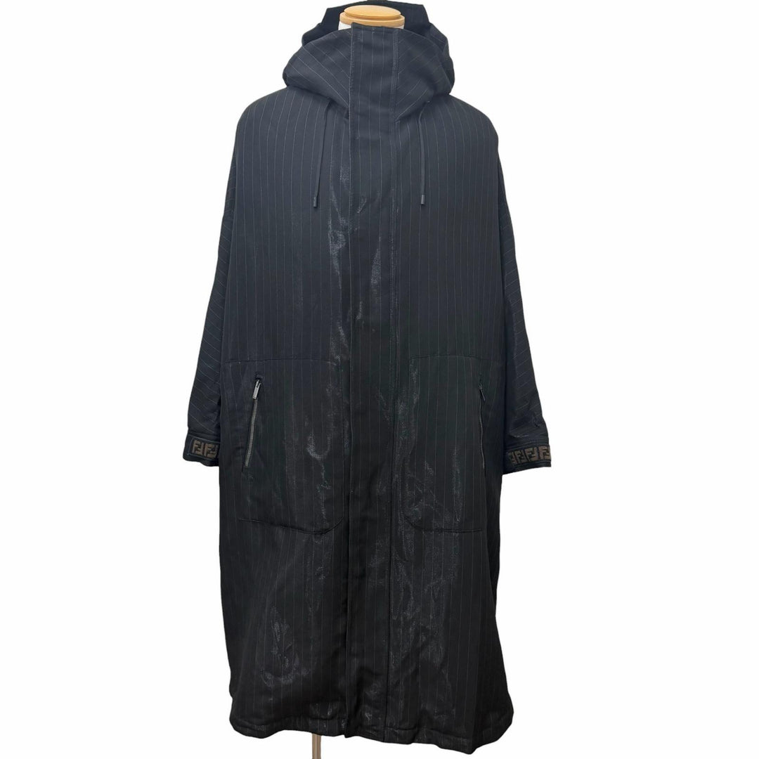 Excellent FENDI coat Stripe Pattern, Glossy, Hooded, Padded black