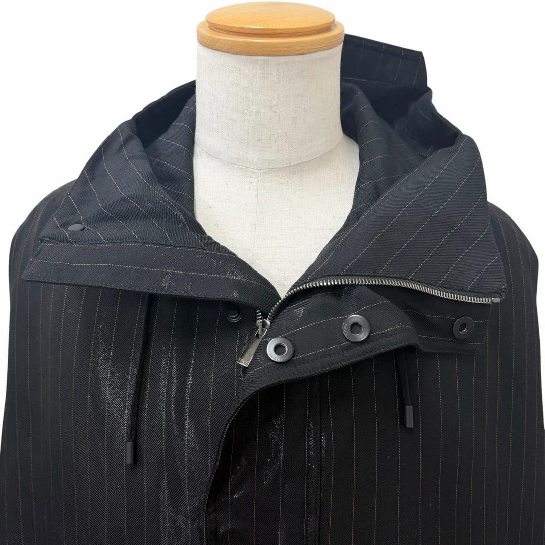 Excellent FENDI coat Stripe Pattern, Glossy, Hooded, Padded black