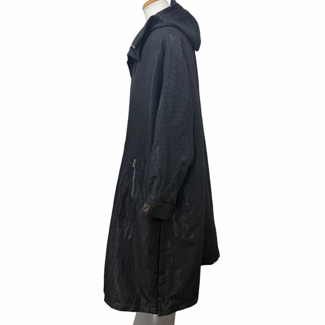 Excellent FENDI coat Stripe Pattern, Glossy, Hooded, Padded black