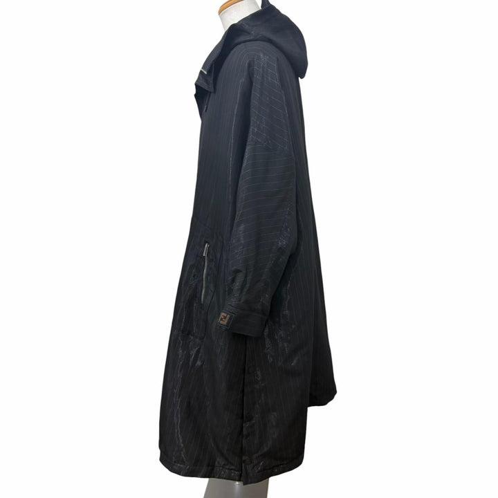 Excellent FENDI coat Stripe Pattern, Glossy, Hooded, Padded black