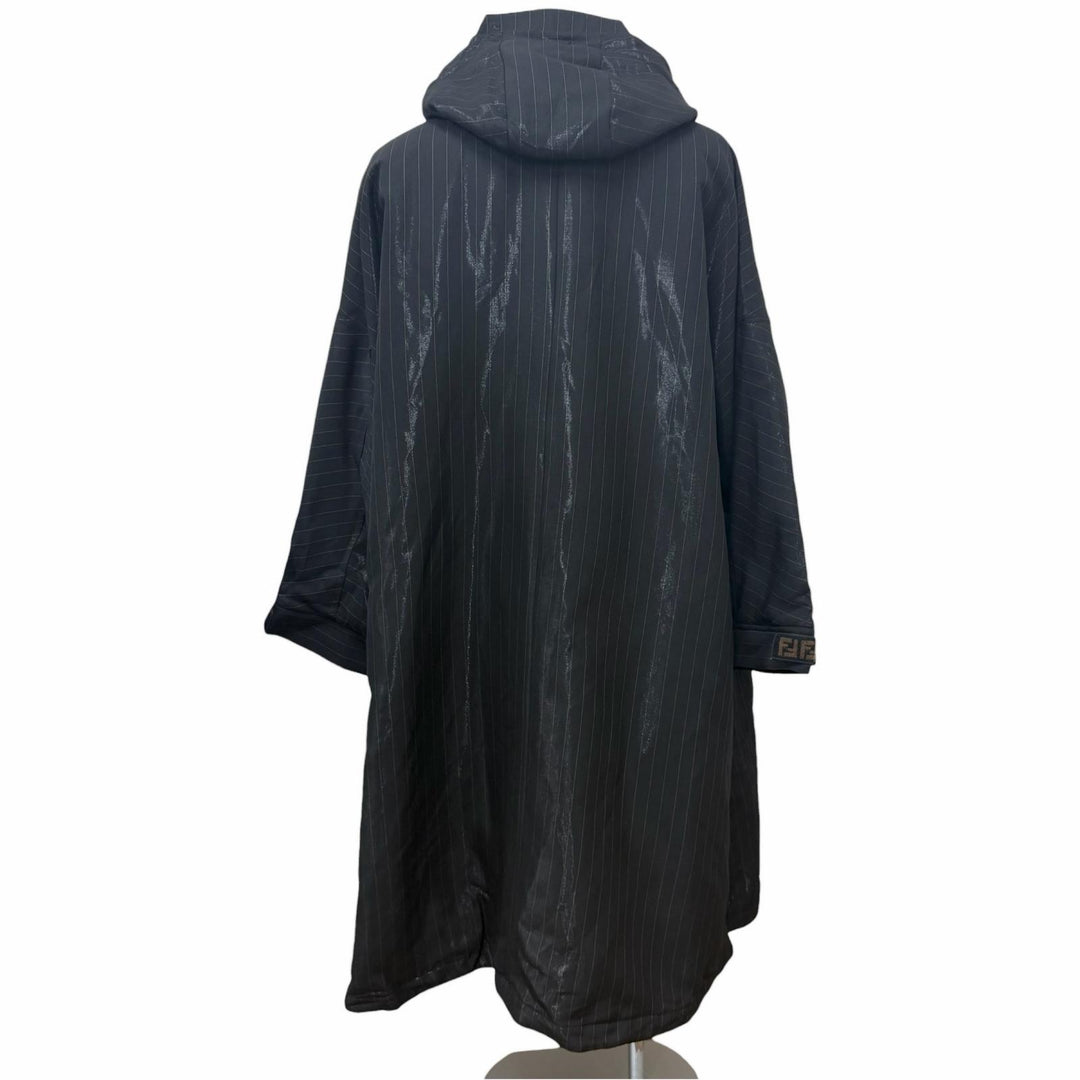 Excellent FENDI coat Stripe Pattern, Glossy, Hooded, Padded black