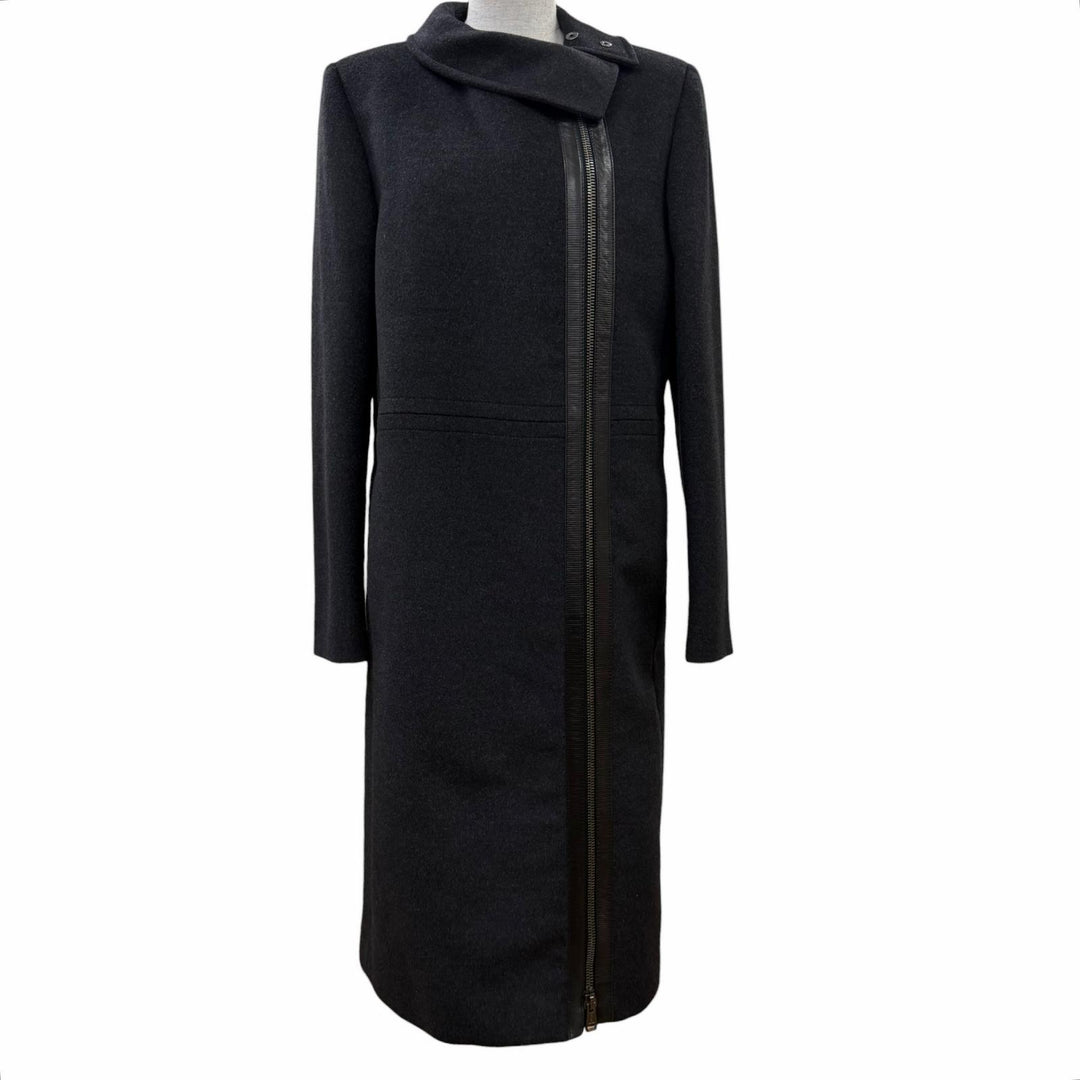 Great GUCCI coat Tom Ford era, leather detail, zip-up long jacket Dark gray 42