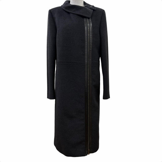 Great GUCCI coat Tom Ford era, leather detail, zip-up long jacket Dark gray 42