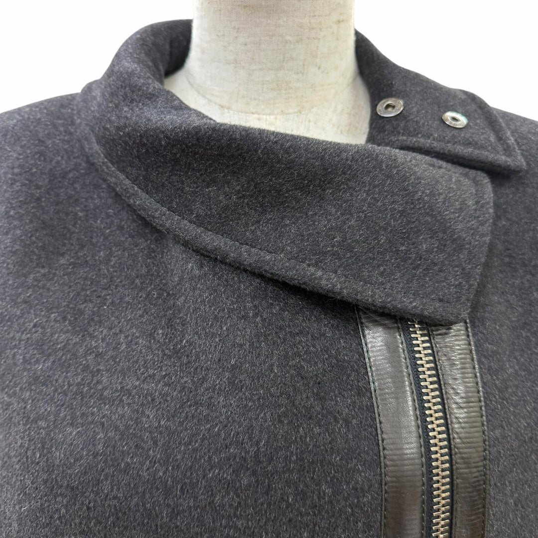Great GUCCI coat Tom Ford era, leather detail, zip-up long jacket Dark gray 42