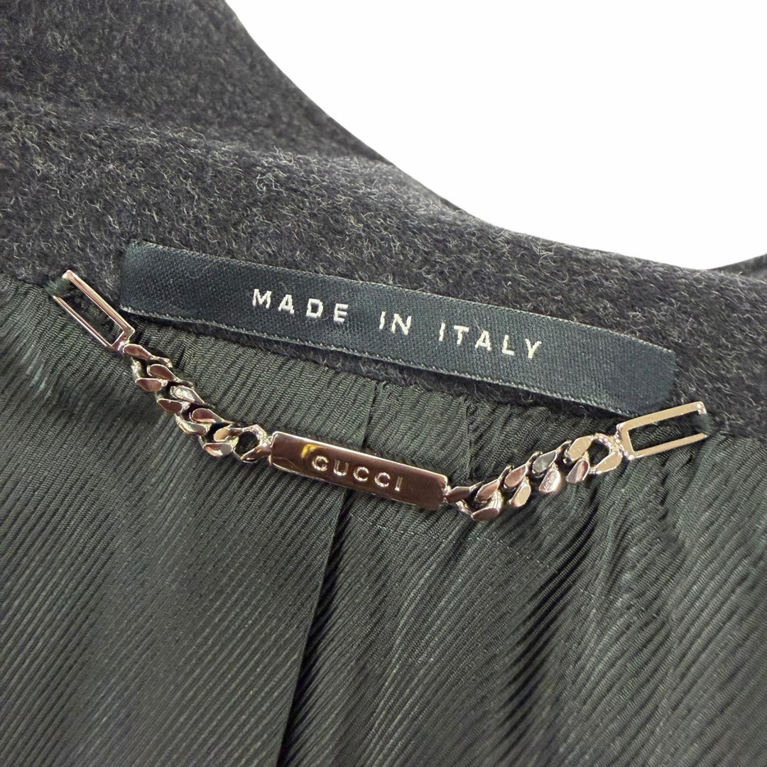 Great GUCCI coat Tom Ford era, leather detail, zip-up long jacket Dark gray 42