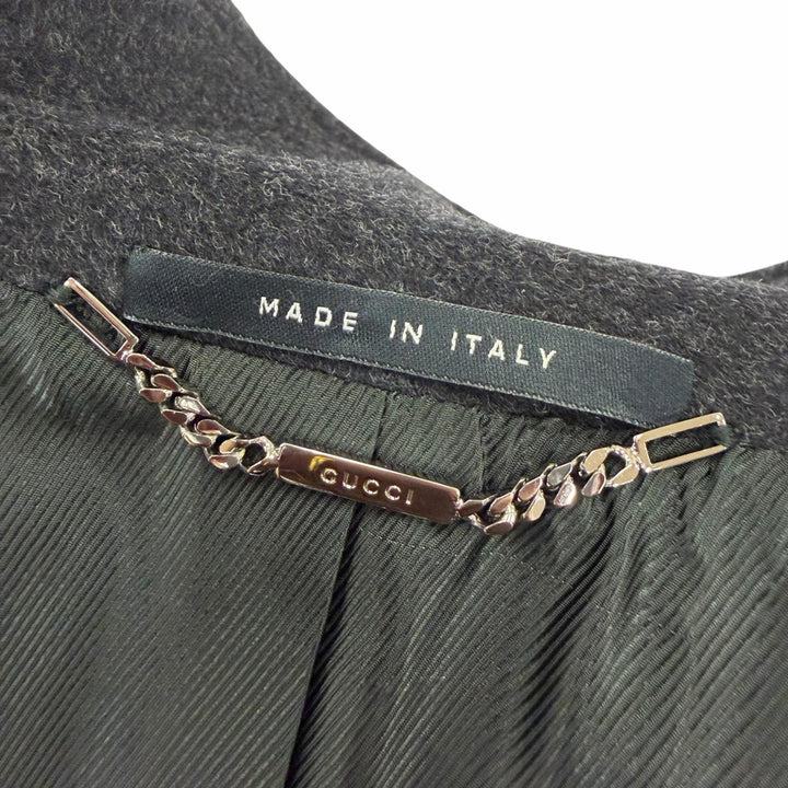 Great GUCCI coat Tom Ford era, leather detail, zip-up long jacket Dark gray 42
