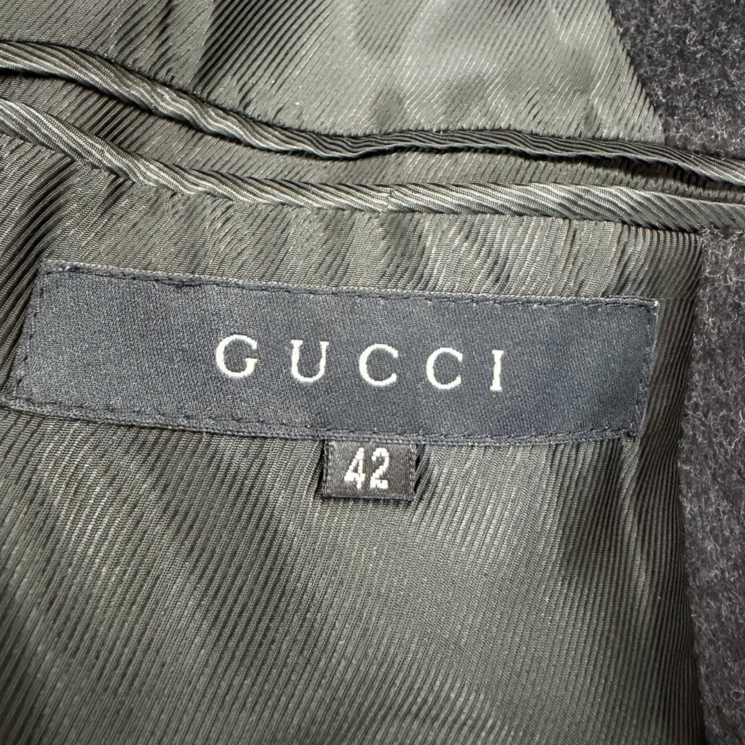 Great GUCCI coat Tom Ford era, leather detail, zip-up long jacket Dark gray 42