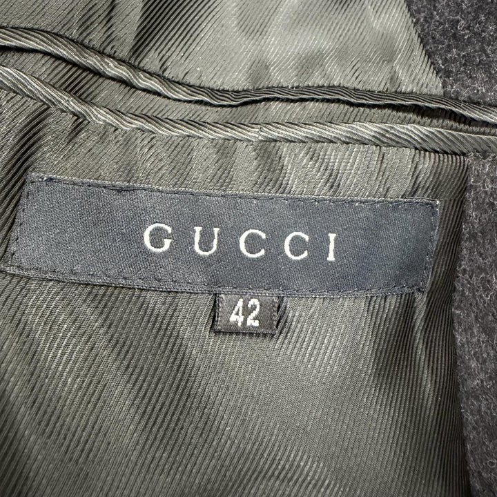 Great GUCCI coat Tom Ford era, leather detail, zip-up long jacket Dark gray 42
