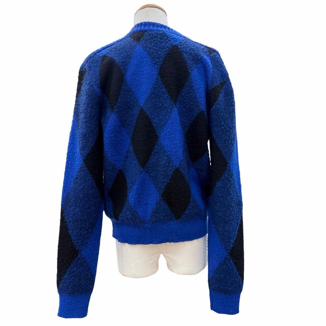 Pristine BURBERRY cardigan Argyle Check blue wool mens M 8077754