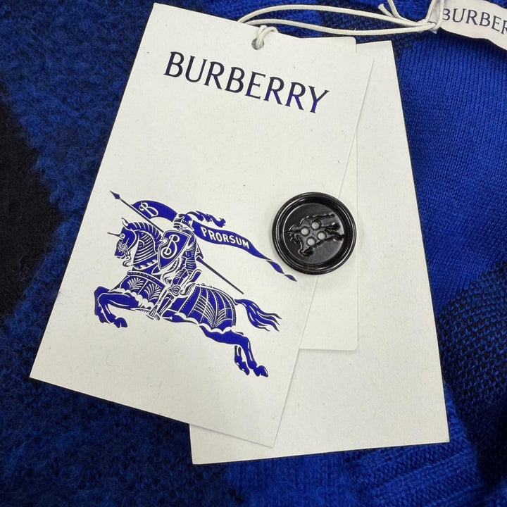 Pristine BURBERRY cardigan Argyle Check blue wool mens M 8077754