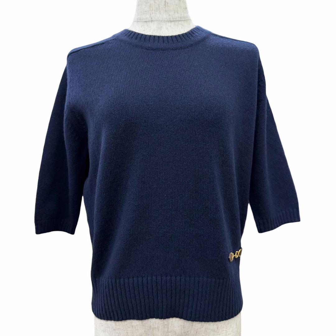 Excellent GUCCI knit sweater with horsebit detail Navy cashmere S 628389