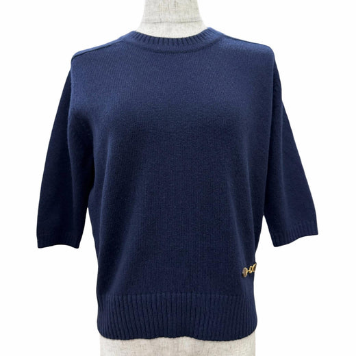 Excellent GUCCI knit sweater with horsebit detail Navy cashmere S 628389