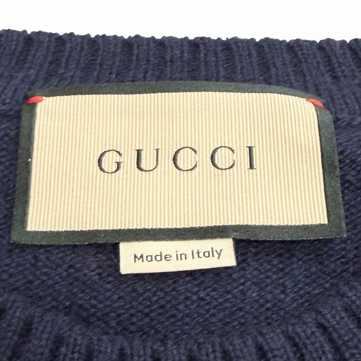 Excellent GUCCI knit sweater with horsebit detail Navy cashmere S 628389