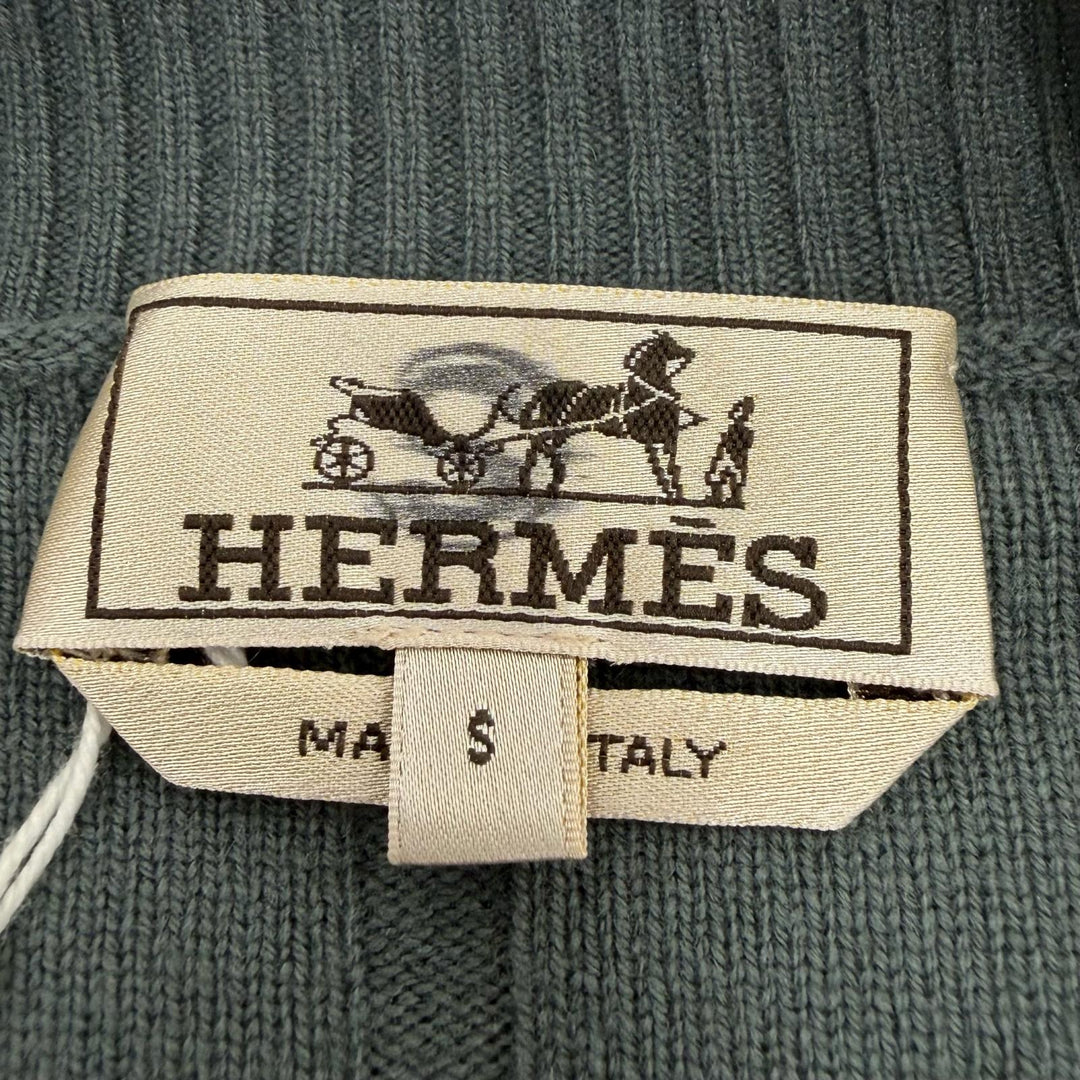 Pristine HERMES sweater crew neck pullover knit khaki cashmere mens S