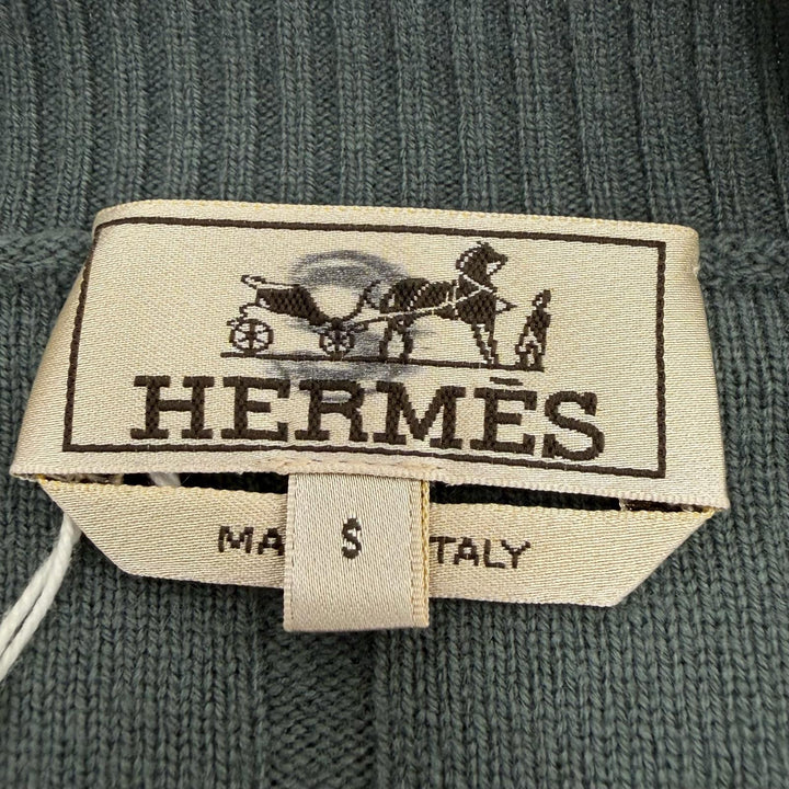 Pristine HERMES sweater crew neck pullover knit khaki cashmere mens S