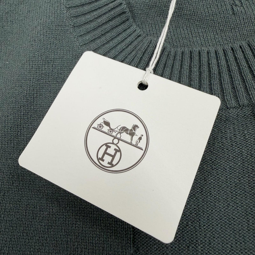 Pristine HERMES sweater crew neck pullover knit khaki cashmere mens S