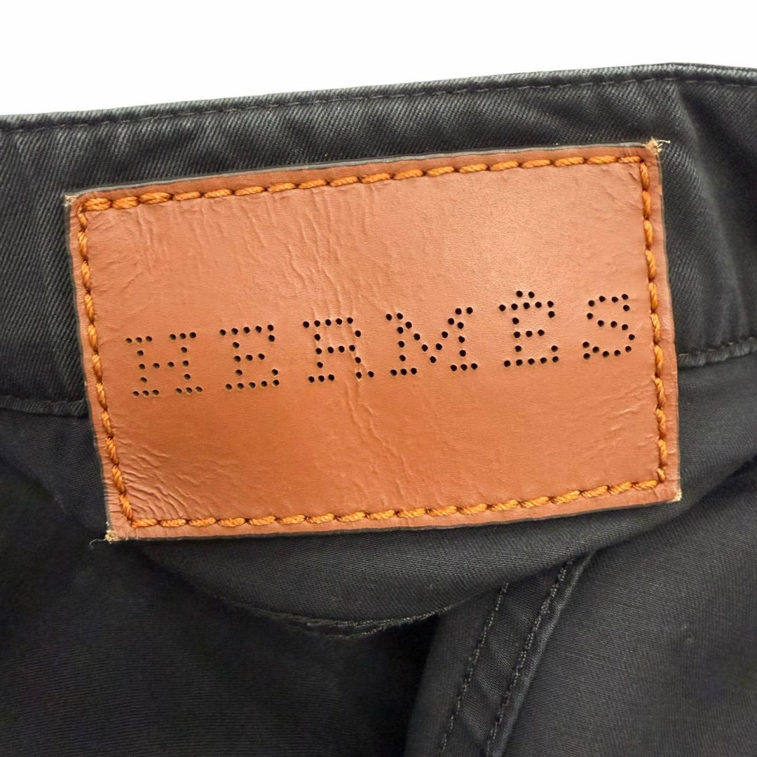 Discounted Very Good HERMES Pants Serie button logo leather patch black cotton mens 40