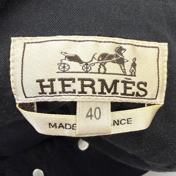 Discounted Very Good HERMES Pants Serie button logo leather patch black cotton mens 40