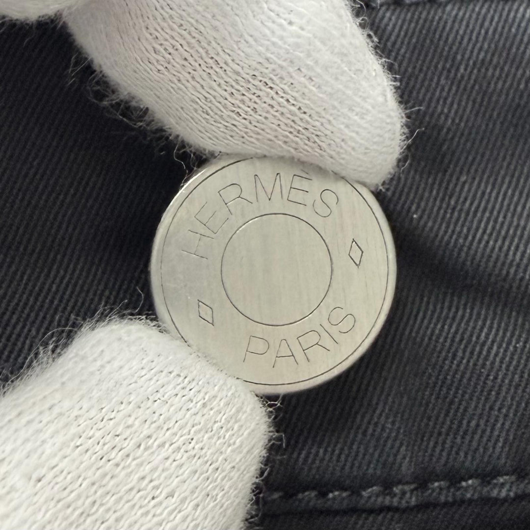 Discounted Very Good HERMES Pants Serie button logo leather patch black cotton mens 40
