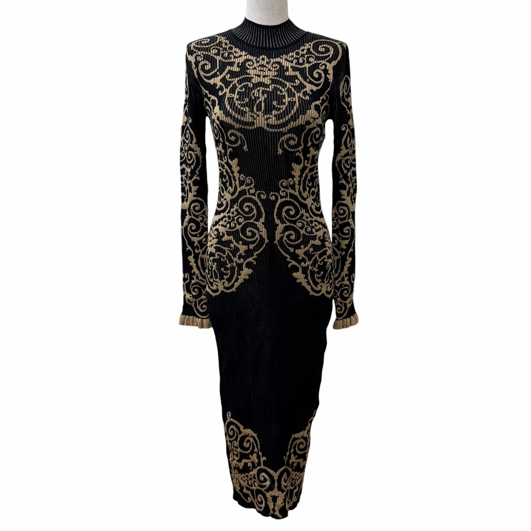 Excellent FENDI one piece Frilled cuffs, high neck, long knit Rayon 38 FZD782