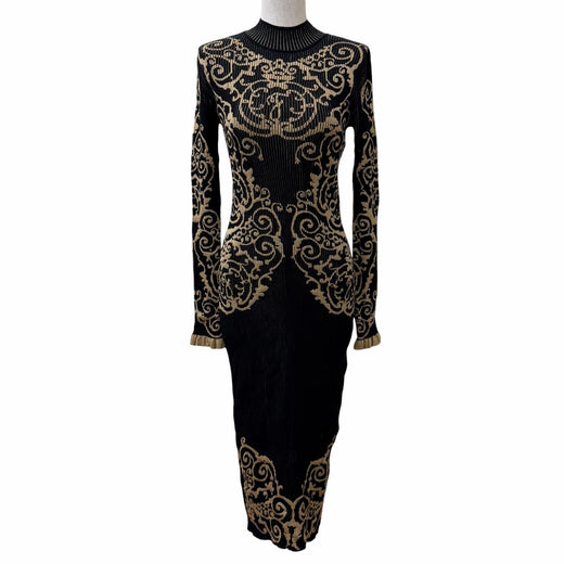 Excellent FENDI one piece Frilled cuffs, high neck, long knit Rayon 38 FZD782