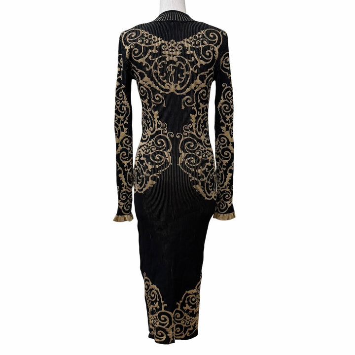 Excellent FENDI one piece Frilled cuffs, high neck, long knit Rayon 38 FZD782