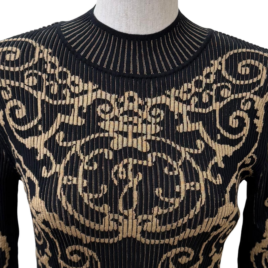 Excellent FENDI one piece Frilled cuffs, high neck, long knit Rayon 38 FZD782