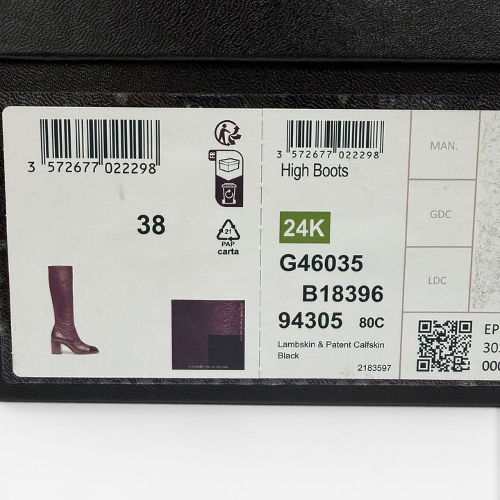 Pristine CHANEL Knee-high boots COCO Mark leather black Women 38 24K G46035