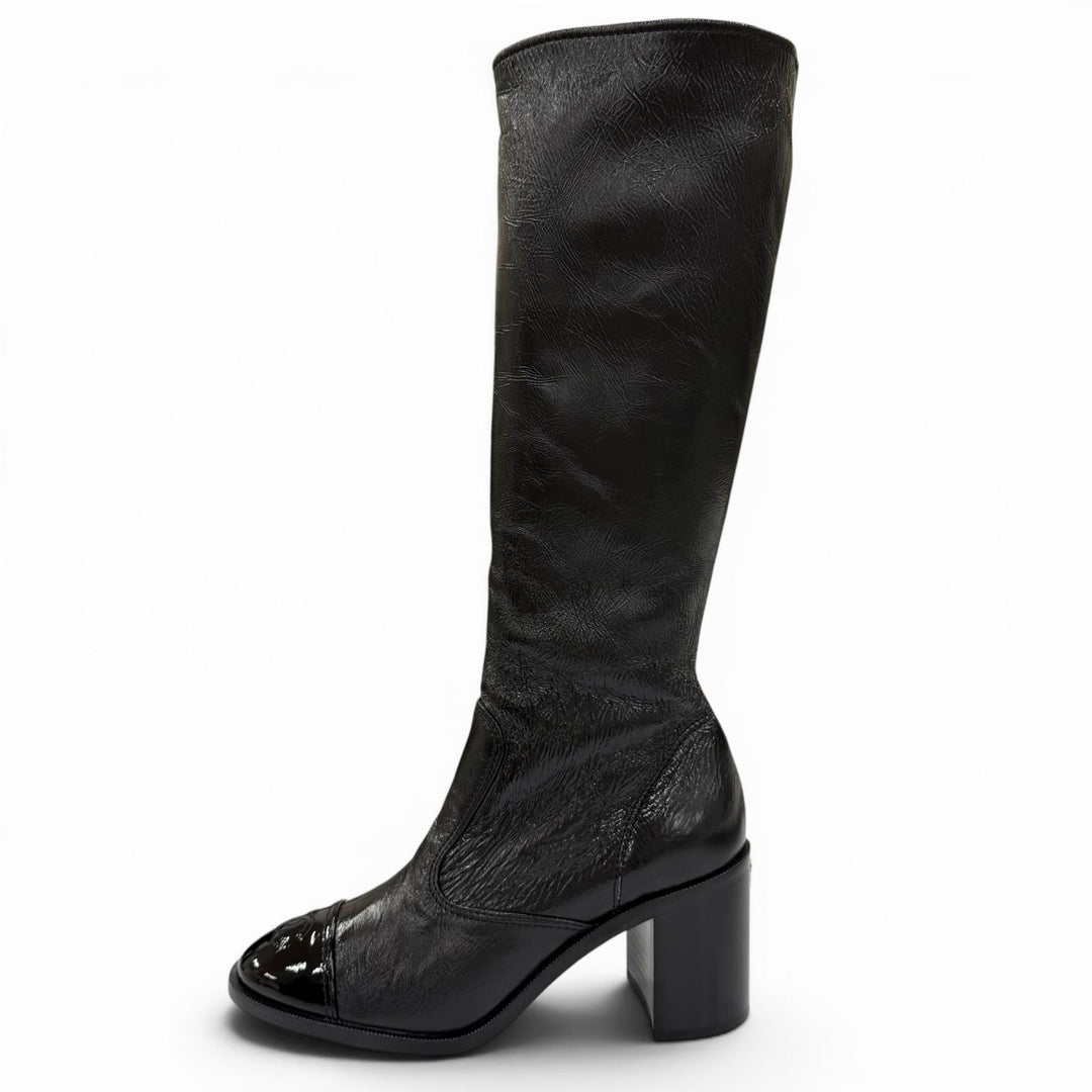 Pristine CHANEL Knee-high boots COCO Mark leather black Women 38 24K G46035