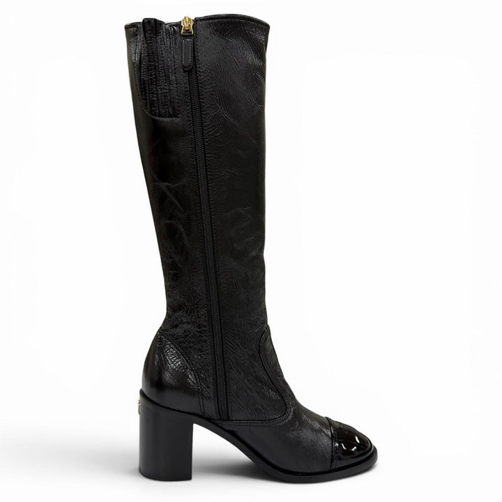Pristine CHANEL Knee-high boots COCO Mark leather black Women 38 24K G46035