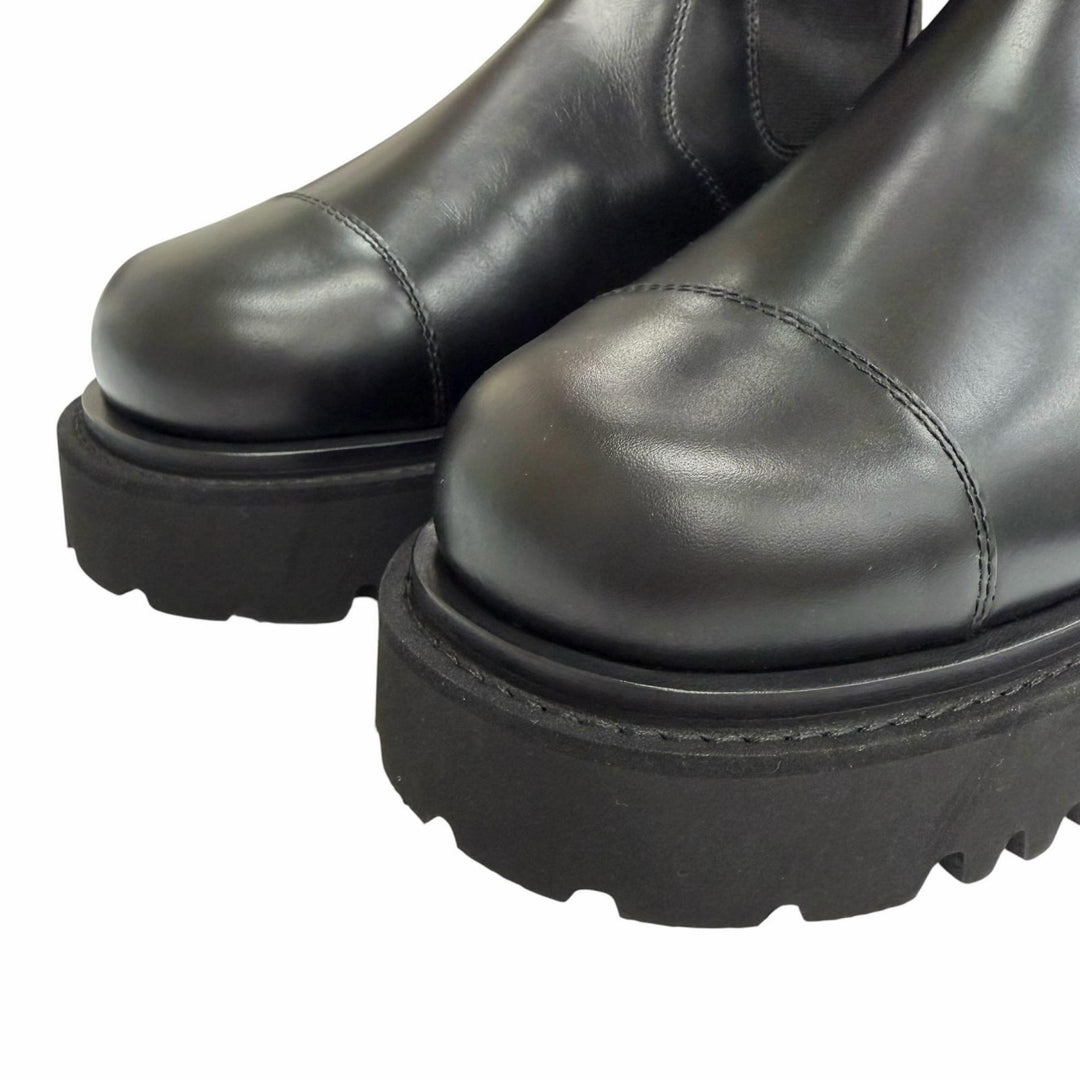 Excellent CHANEL Knee-high boots COCO Mark Side Gore Leather Long Boots black 38