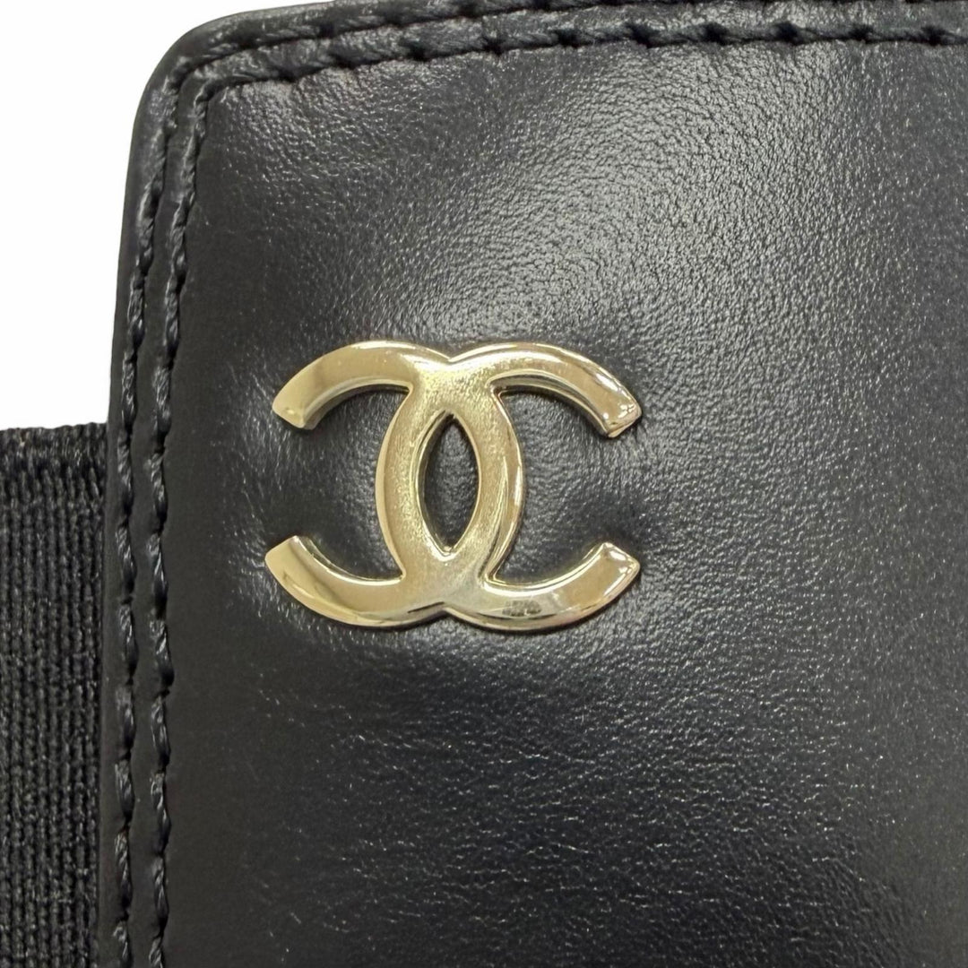 Excellent CHANEL Knee-high boots COCO Mark Side Gore Leather Long Boots black 38