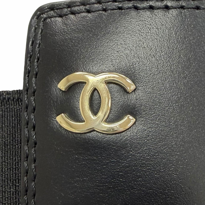 Excellent CHANEL Knee-high boots COCO Mark Side Gore Leather Long Boots black 38