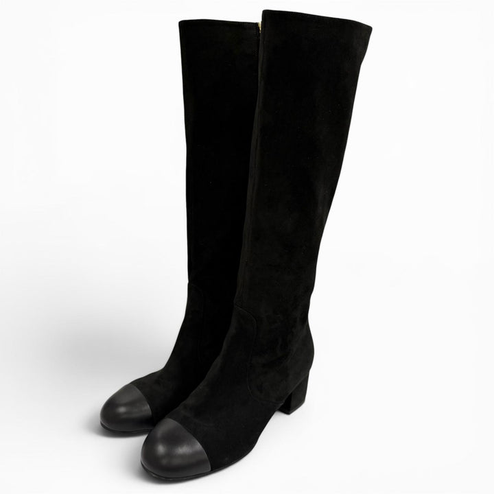 Excellent CHANEL Knee-high boots black Suede leather Women 37 24B G45903
