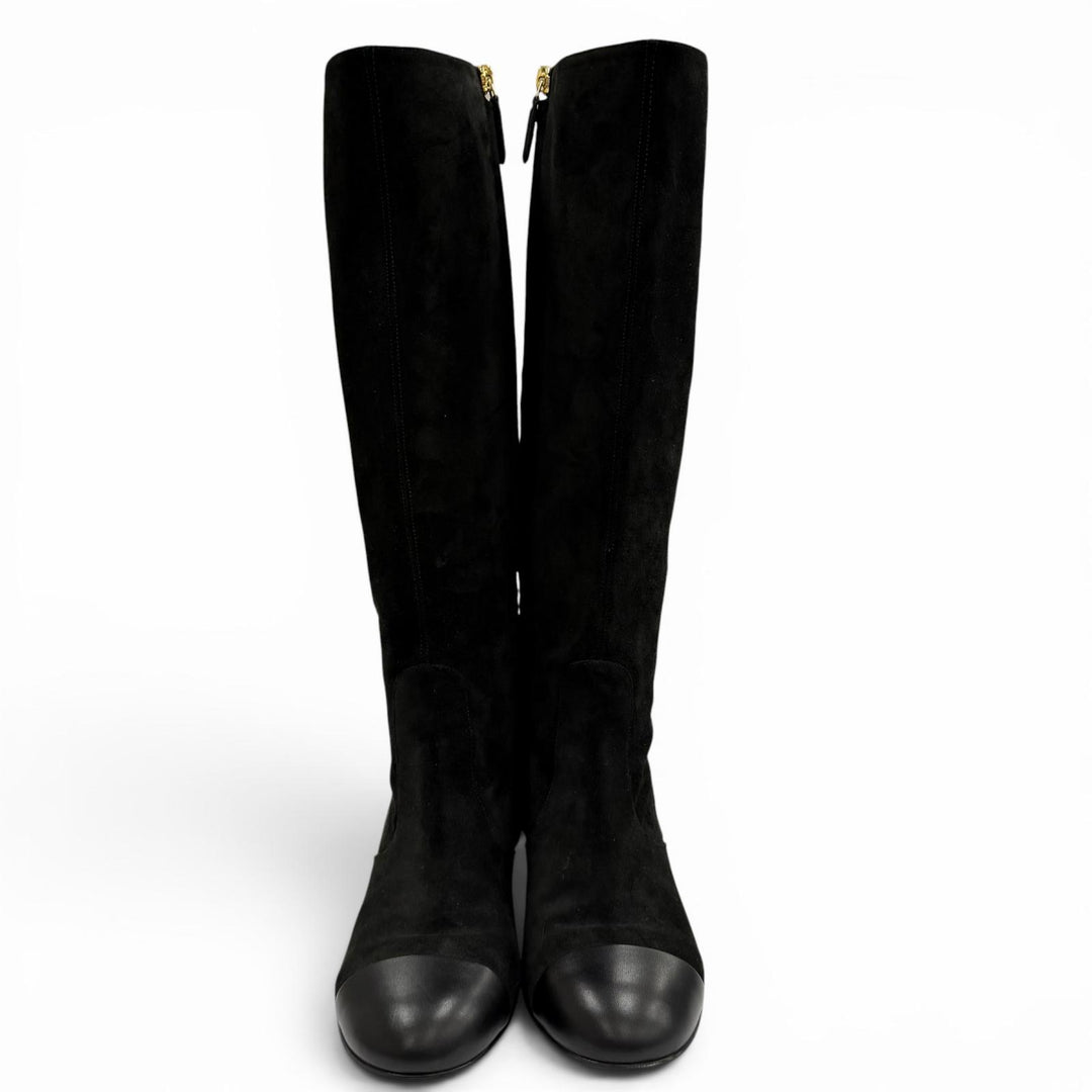 Excellent CHANEL Knee-high boots black Suede leather Women 37 24B G45903