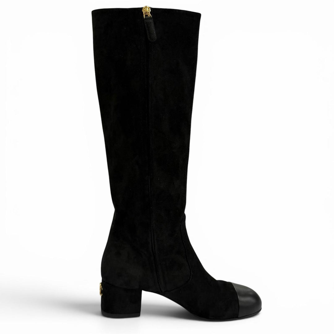 Excellent CHANEL Knee-high boots black Suede leather Women 37 24B G45903
