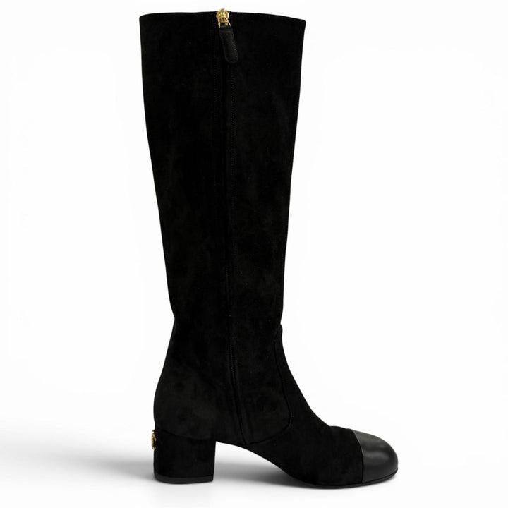 Excellent CHANEL Knee-high boots black Suede leather Women 37 24B G45903