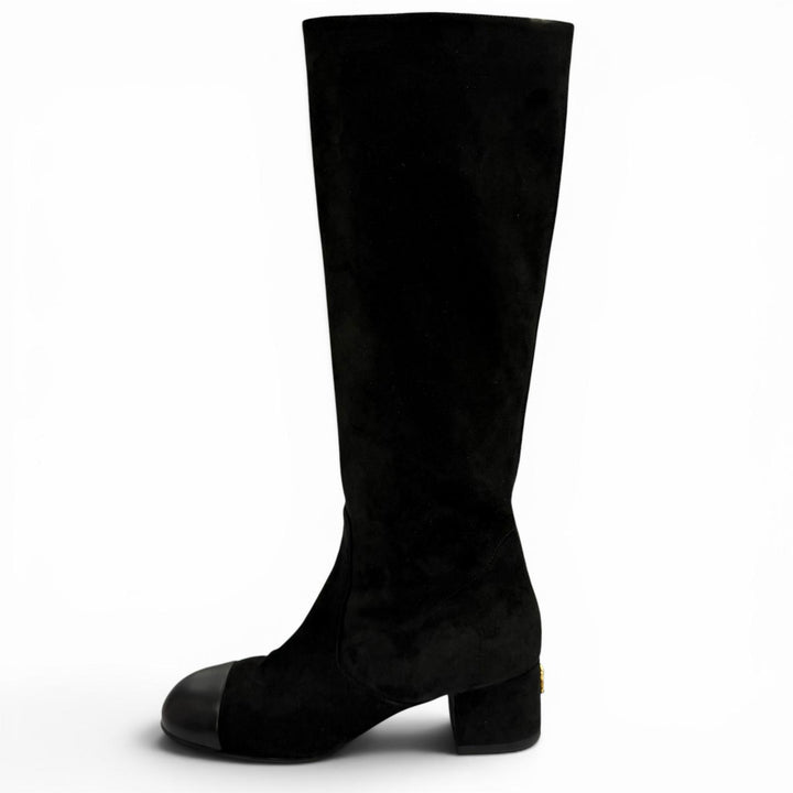 Excellent CHANEL Knee-high boots black Suede leather Women 37 24B G45903