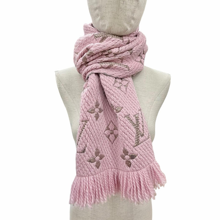 Great LOUIS VUITTON Scarf Escalp Logo Mania Shine pink wool Women M70466