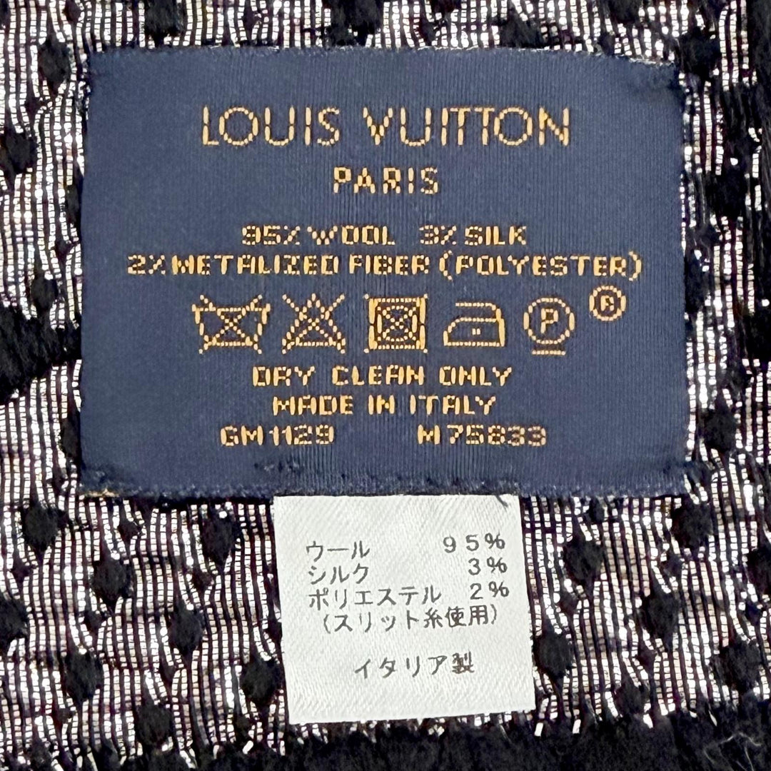 Great LOUIS VUITTON Scarf Escharp Logomania Shine Monogram fringe black M75833