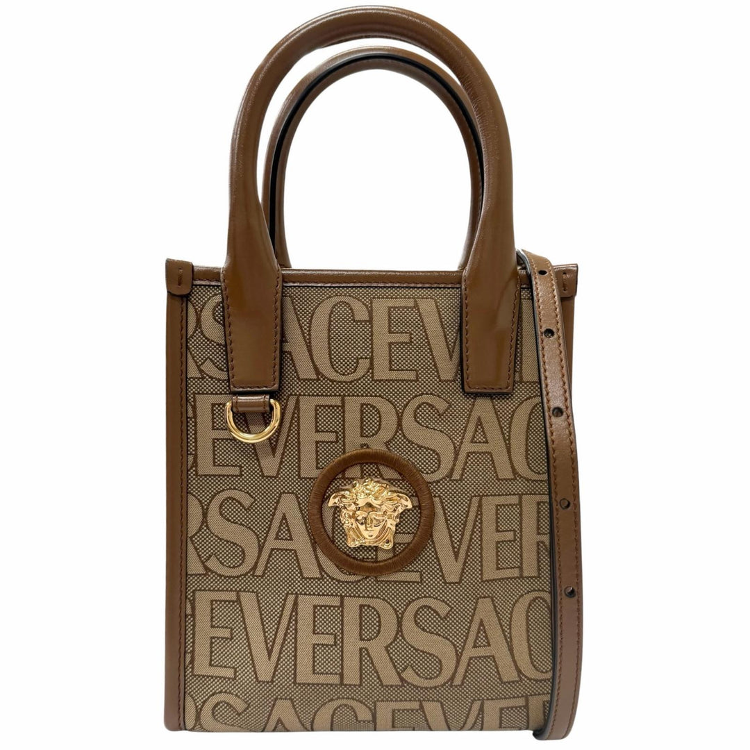 Excellent VERSACE Shoulder Bag Versace La Medusa 2WAY handbag beige canvas