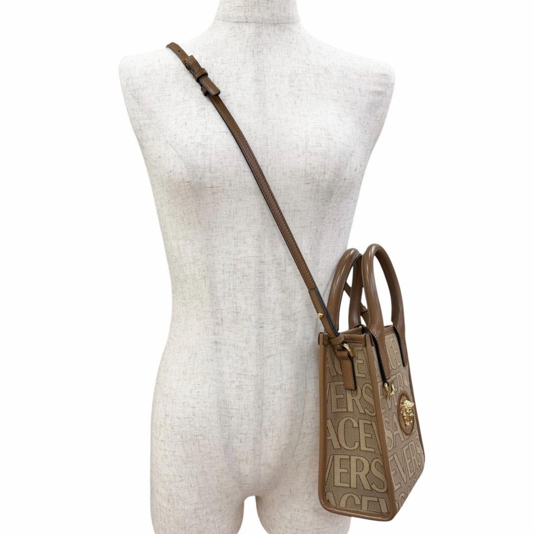 Excellent VERSACE Shoulder Bag Versace La Medusa 2WAY handbag beige canvas
